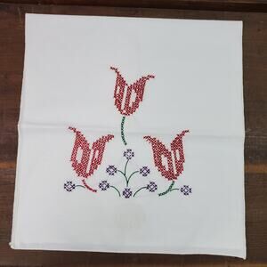 Vintage Doily Cross Stitch Red Tulip 28x13" Inch